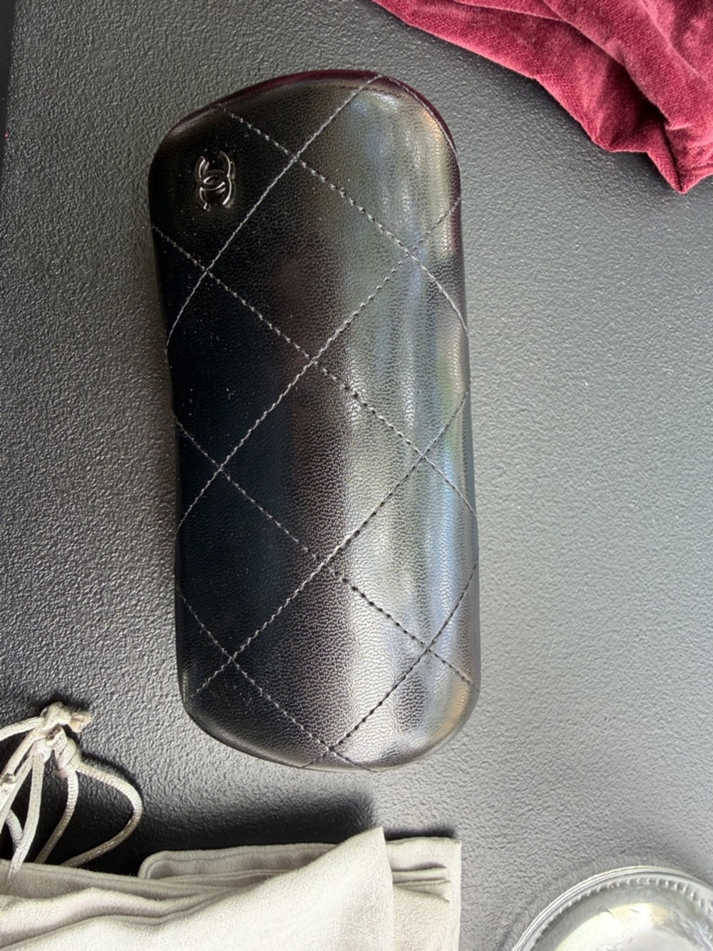 CHANEL Black Quilted Leather Eyewear Case with CC Logo